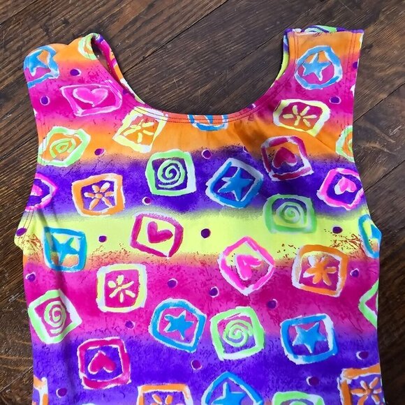 Vintage 90s Neon Abstract Tank Top Spandex Romper Jumpsuit Girls - Picture 2 of 12